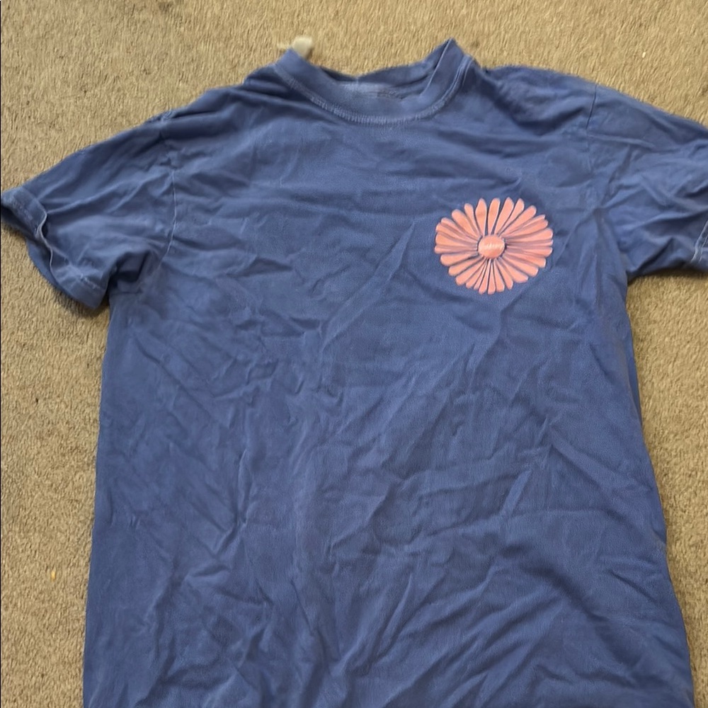 Blue T-Shirt with Pink Flower Design